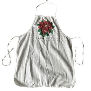 Vtg B&D 1980s poinsettias & Greetings Holiday bib apron White Red Green